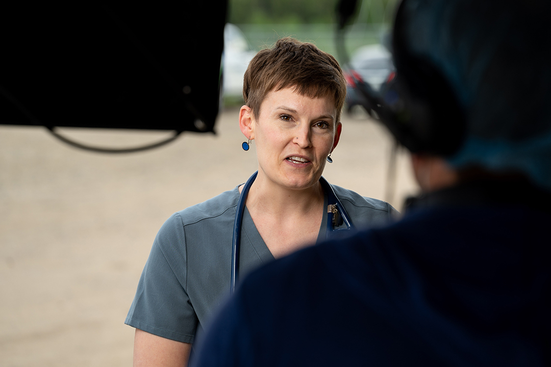 Veterinarian during an on-camera interview