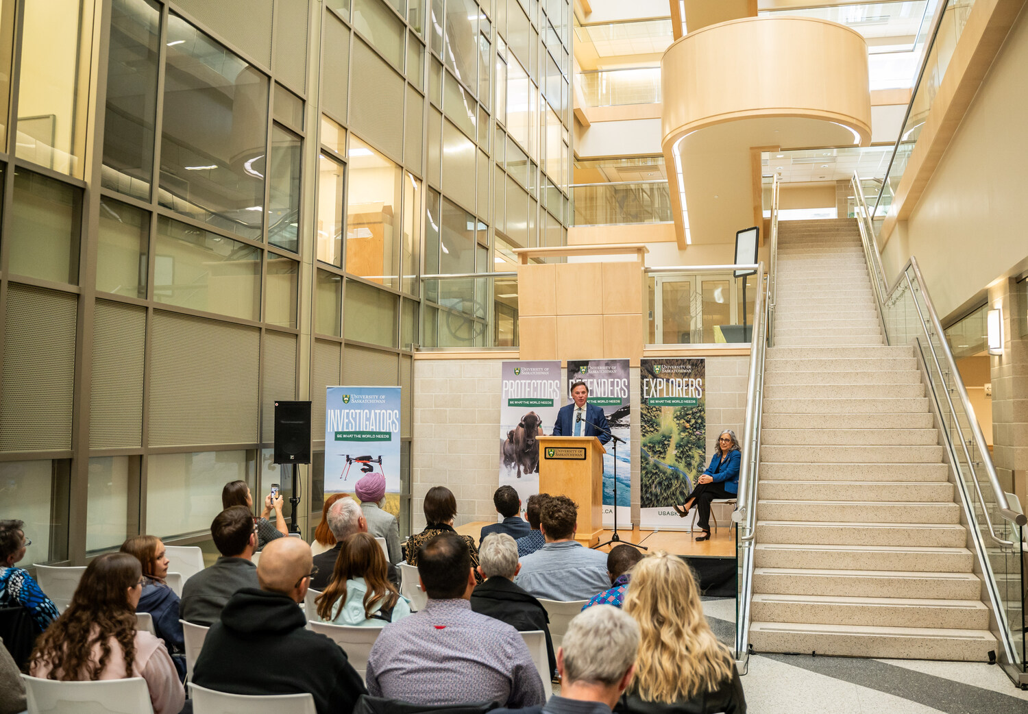 Pictured: Minister of Advanced Education, Hon. Gordon Wyant addresses the attendees of the showcase. Photo credits to Matt Smith. 